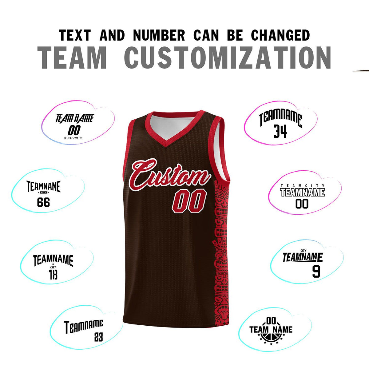 Custom Brown Red Personalized Indians Pattern Sets Sports Uniform Basketball Jersey