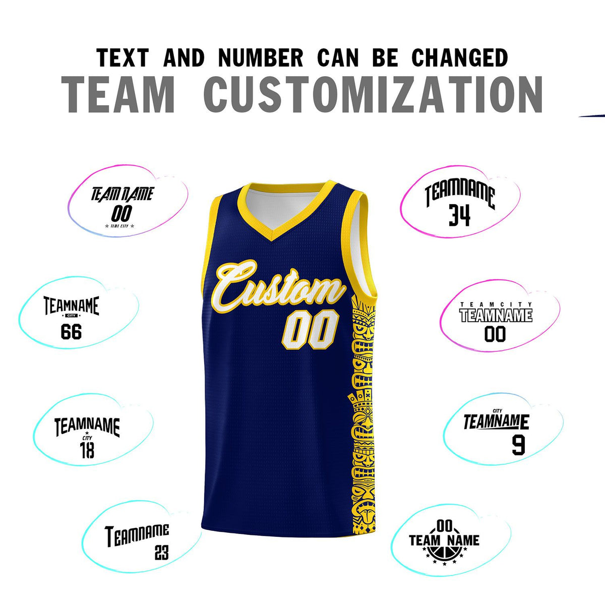 Custom Navy Gold Personalized Indians Pattern Sets Sports Uniform Basketball Jersey