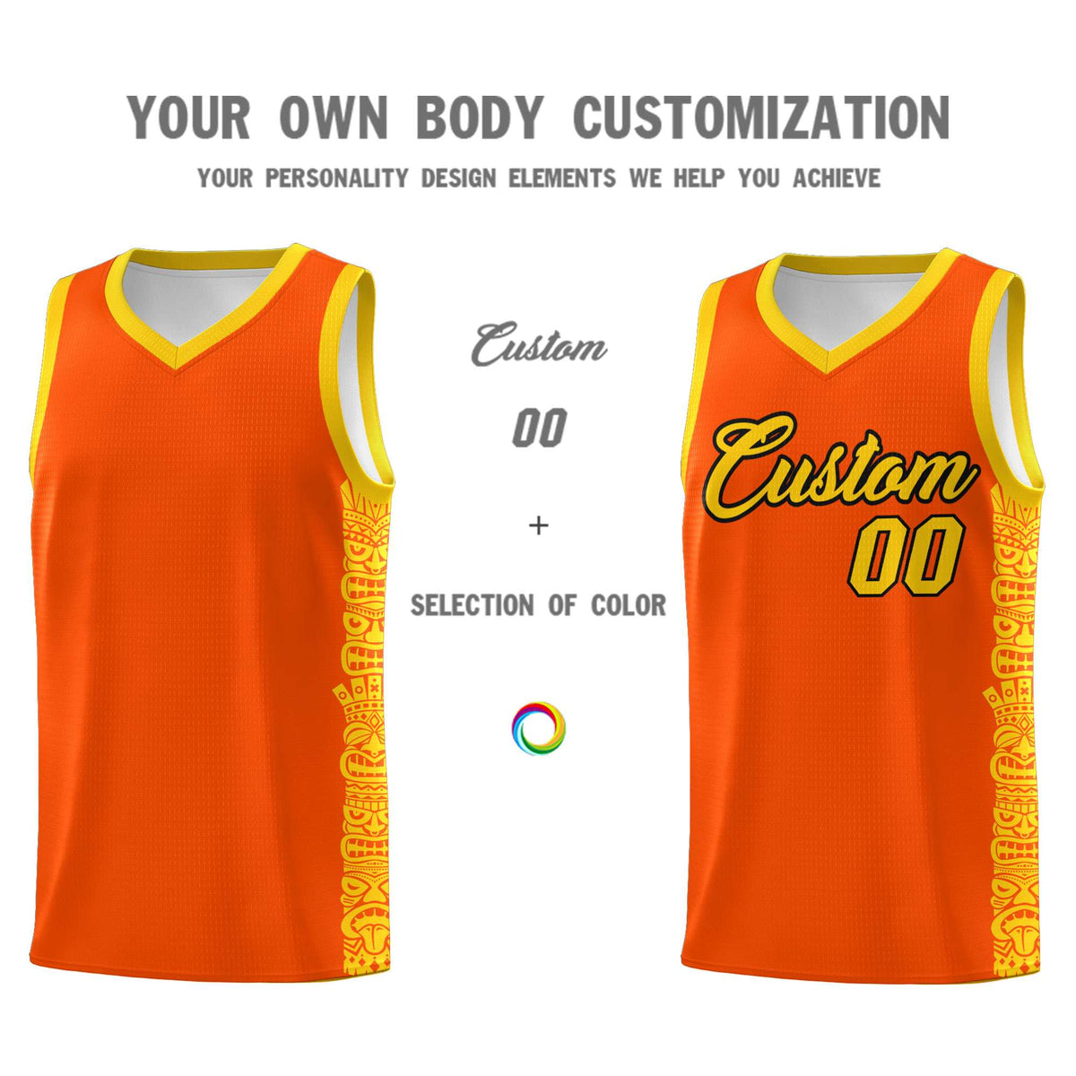 Custom Orange Gold Personalized Indians Pattern Sets Sports Uniform Basketball Jersey