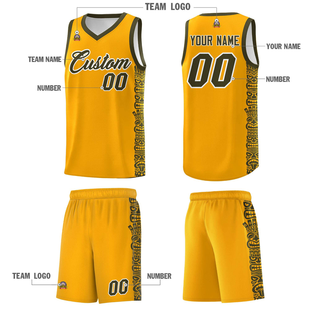 Custom Yellow Olive Personalized Indians Pattern Kits Sports Uniform Basketball Jersey|KXKSHOP