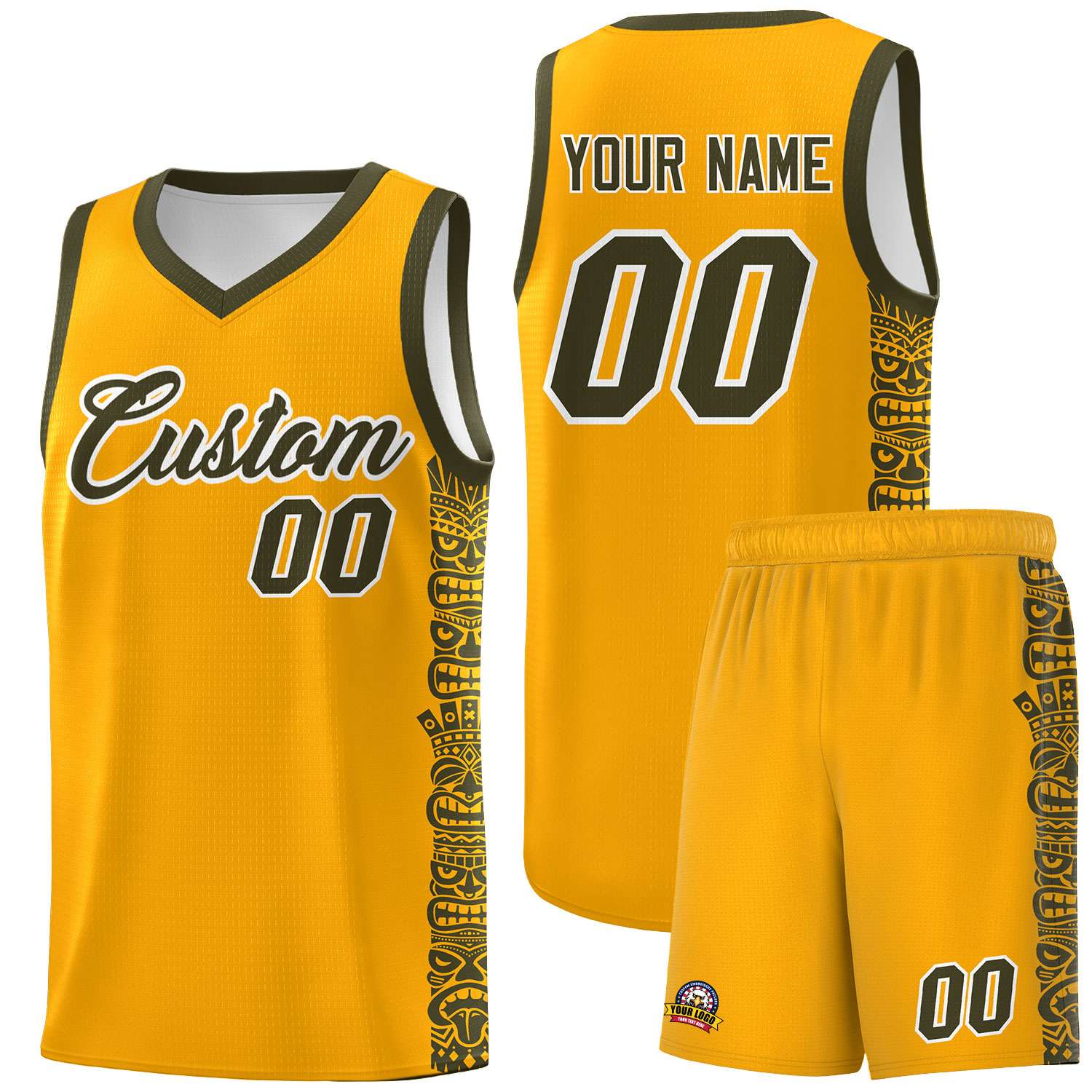 Custom Yellow Olive Personalized Indians Pattern Kits Sports Uniform Basketball Jersey|KXKSHOP
