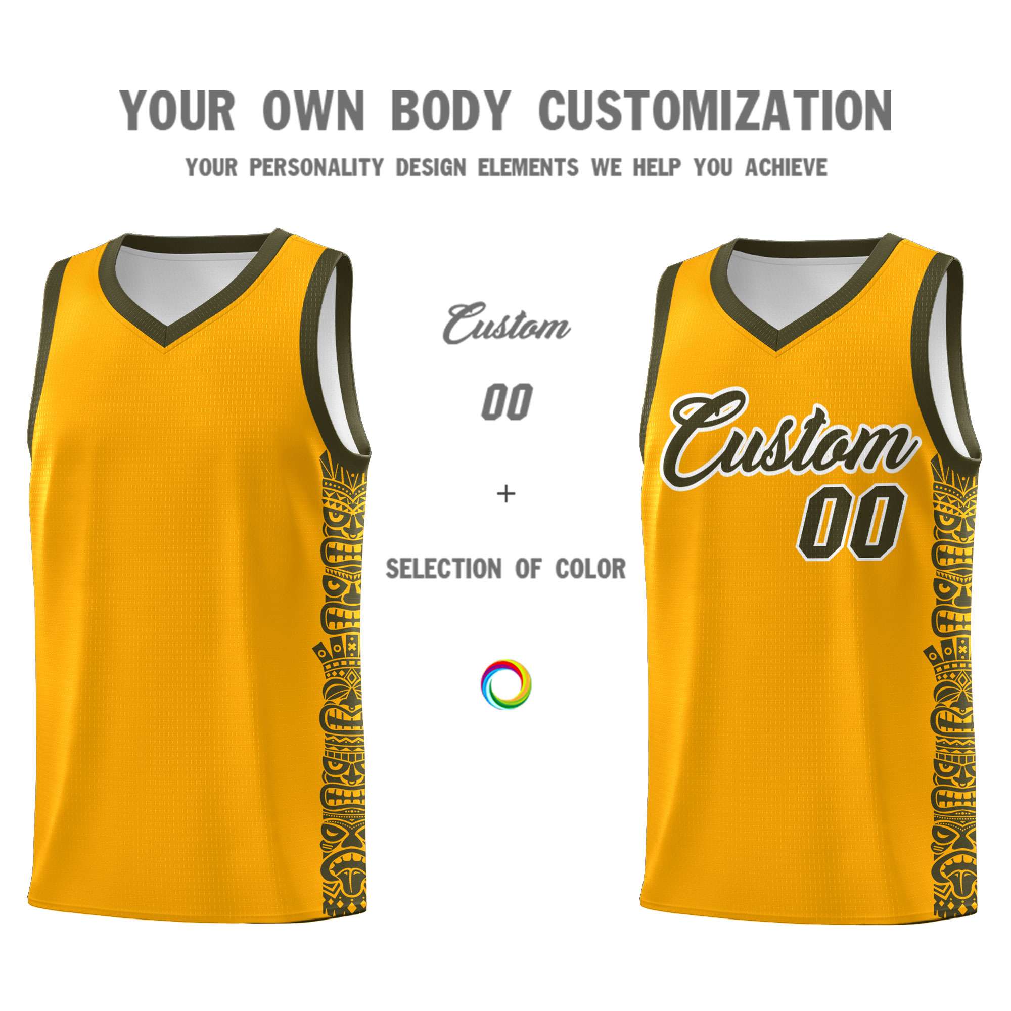 Custom Yellow Olive Personalized Indians Pattern Kits Sports Uniform Basketball Jersey|KXKSHOP