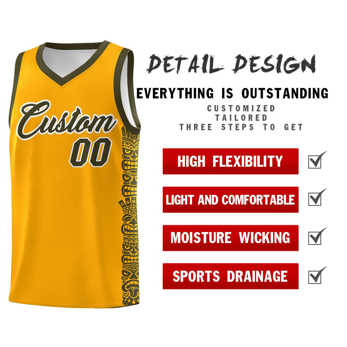 Custom Yellow Olive Personalized Indians Pattern Kits Sports Uniform Basketball Jersey|KXKSHOP