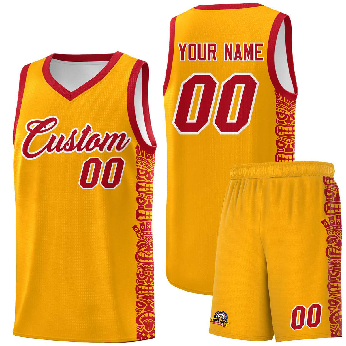 Custom Yellow Red Personalized Indians Pattern Kits Sports Uniform Basketball Jersey|KXKSHOP