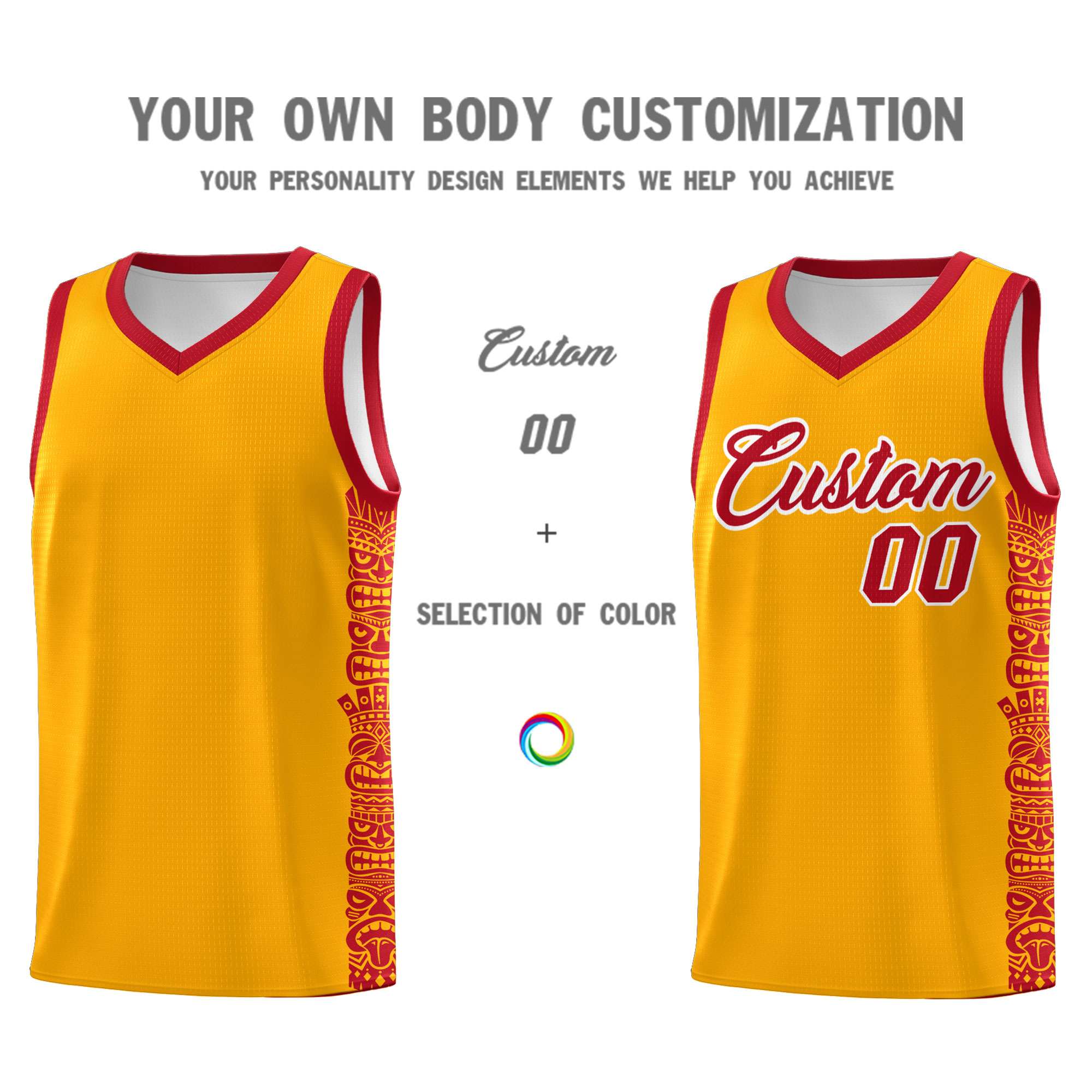 Custom Yellow Red Personalized Indians Pattern Kits Sports Uniform Basketball Jersey|KXKSHOP