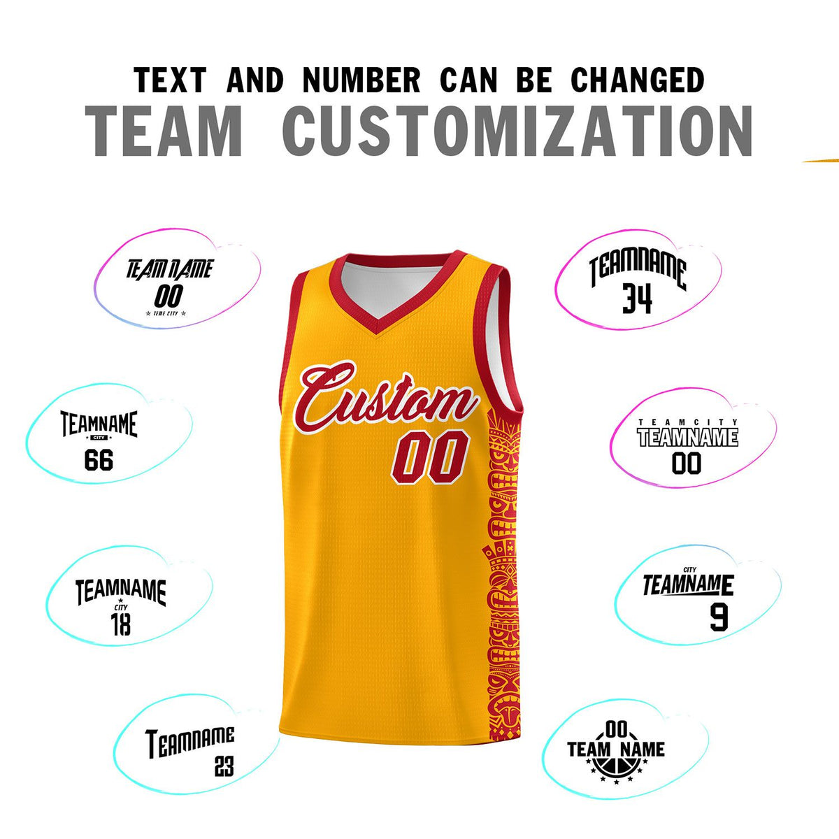 Custom Yellow Red Personalized Indians Pattern Kits Sports Uniform Basketball Jersey|KXKSHOP