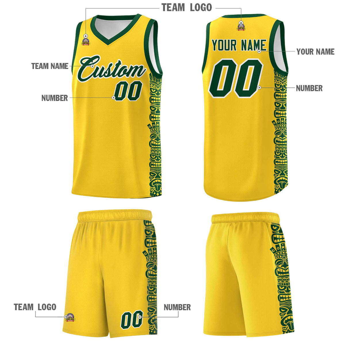 Custom Gold Gold Personalized Indians Pattern Kits Sports Uniform Basketball Jersey|KXKSHOP