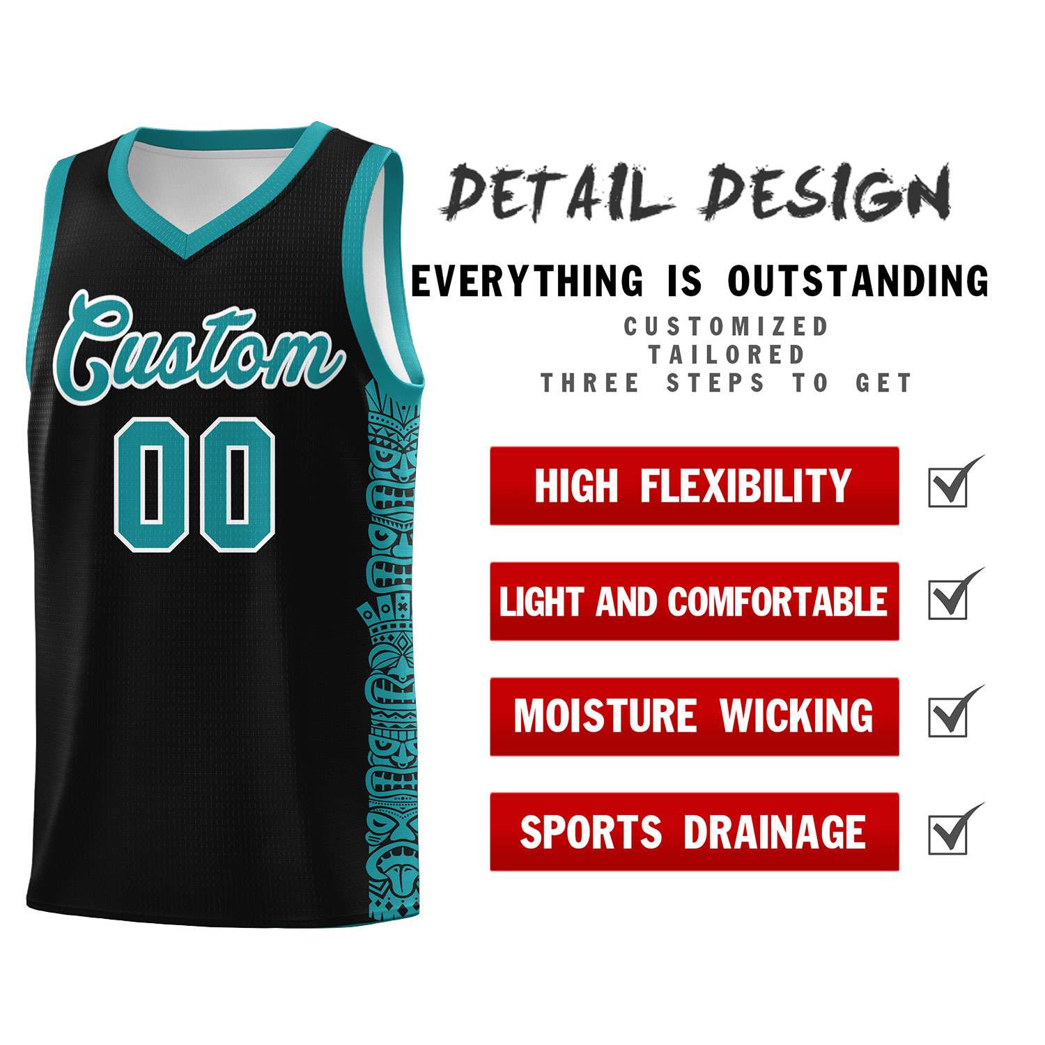 Custom Black Aqua Personalized Indians Pattern Sets Sports Uniform Basketball Jersey