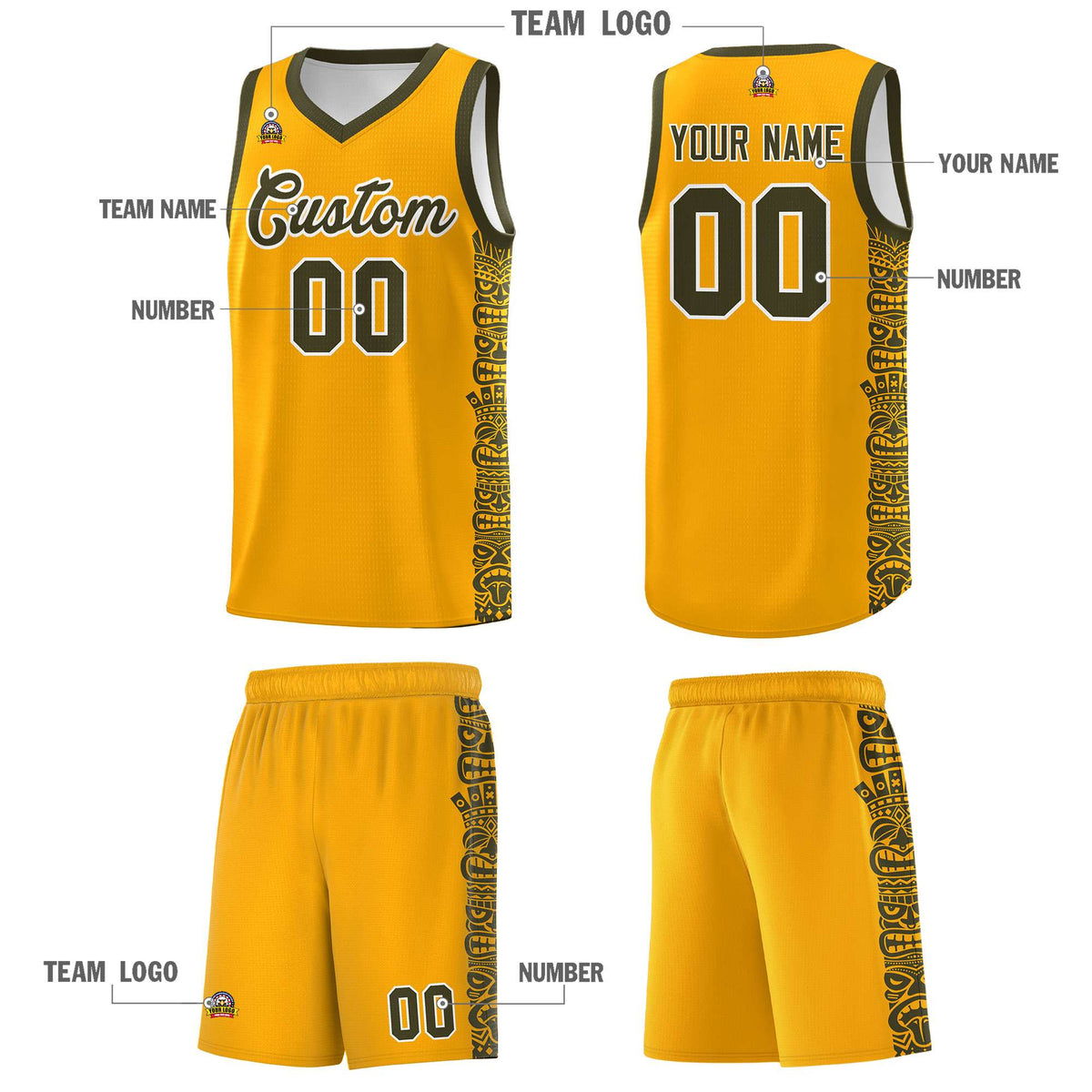 Custom Yellow Olive Personalized Indians Pattern Kits Sports Uniform Basketball Jersey|KXKSHOP