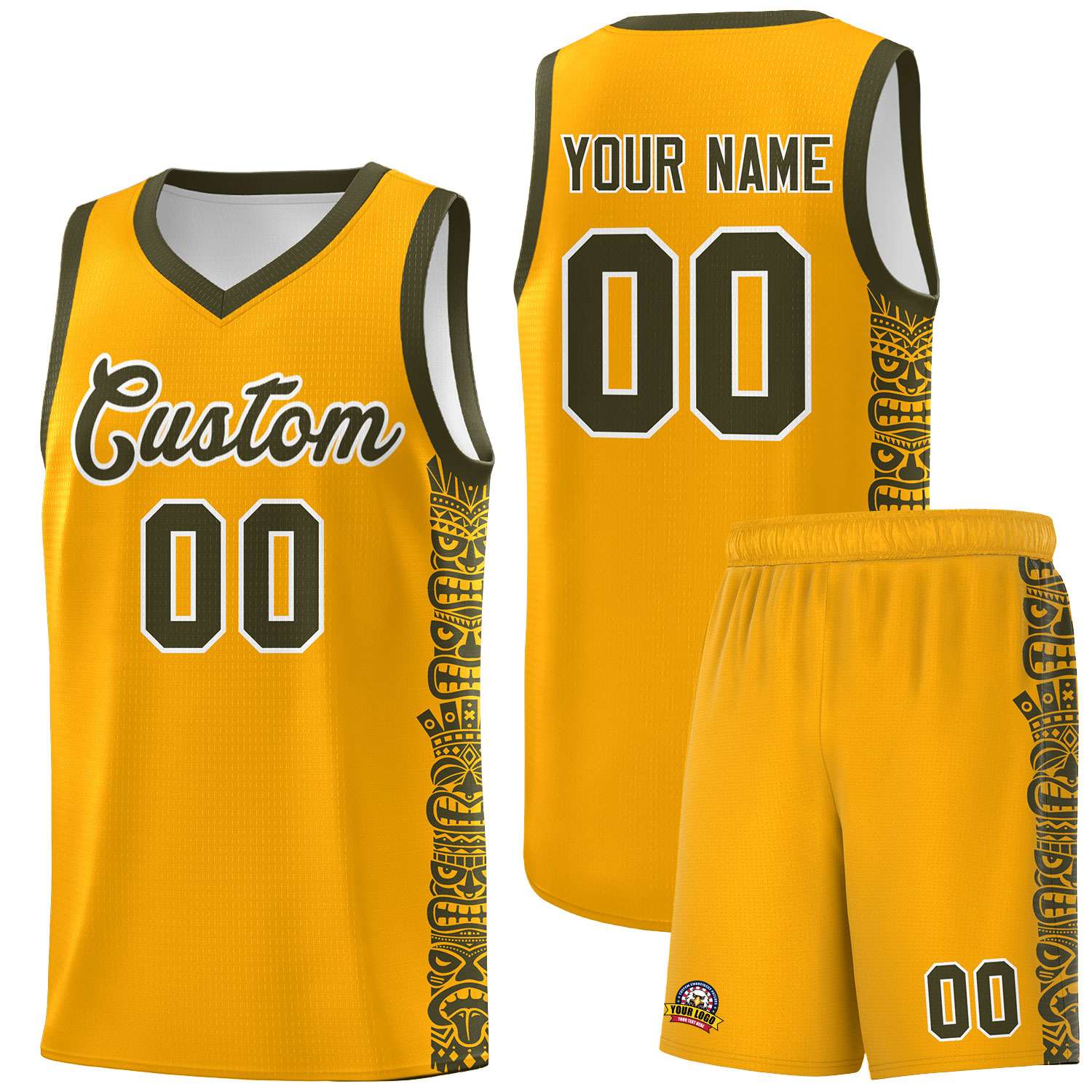 Custom Yellow Olive Personalized Indians Pattern Kits Sports Uniform Basketball Jersey|KXKSHOP