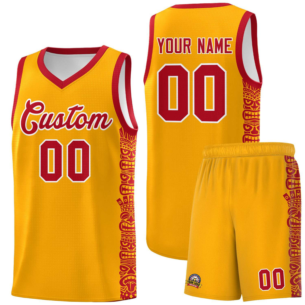 Custom Yellow Red Personalized Indians Pattern Kits Sports Uniform Basketball Jersey|KXKSHOP