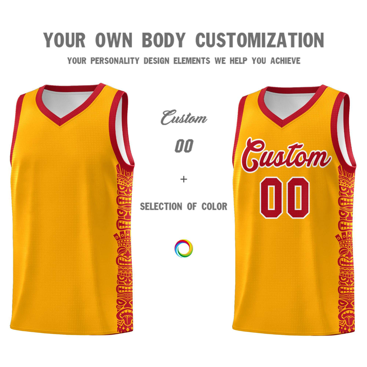 Custom Yellow Red Personalized Indians Pattern Kits Sports Uniform Basketball Jersey|KXKSHOP