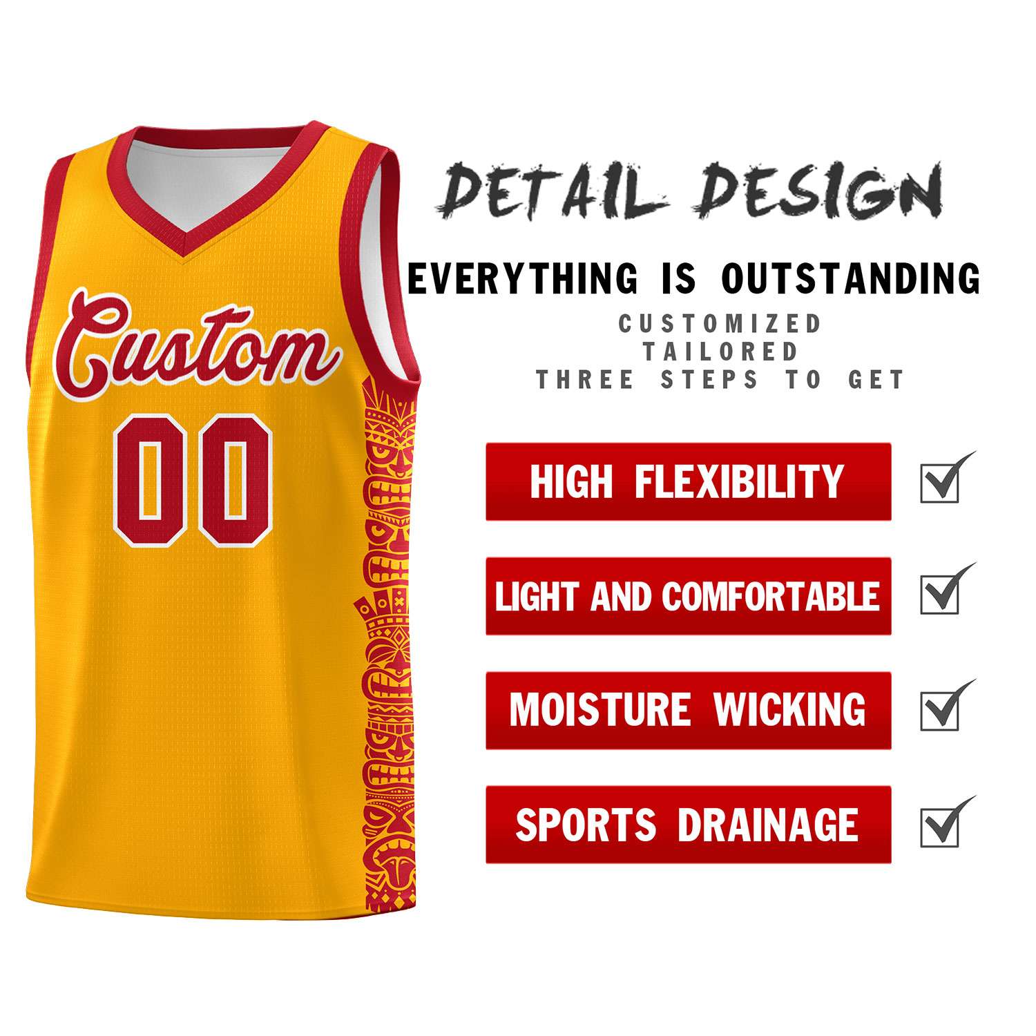 Custom Yellow Red Personalized Indians Pattern Kits Sports Uniform Basketball Jersey|KXKSHOP