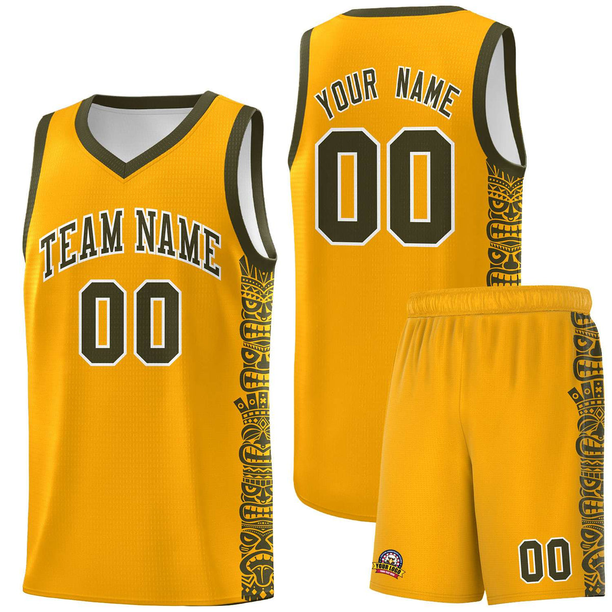 Custom Yellow Olive Personalized Indians Pattern Kits Sports Uniform Basketball Jersey|KXKSHOP