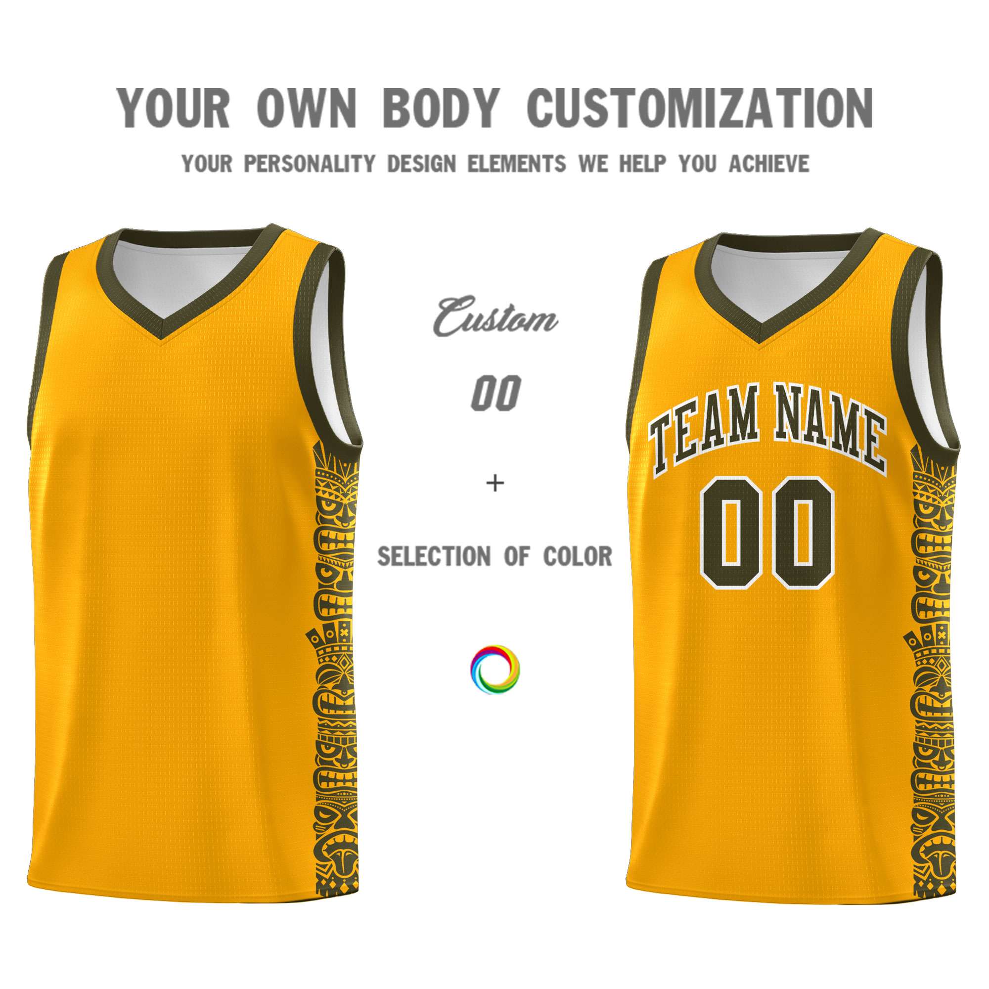 Custom Yellow Olive Personalized Indians Pattern Kits Sports Uniform Basketball Jersey|KXKSHOP