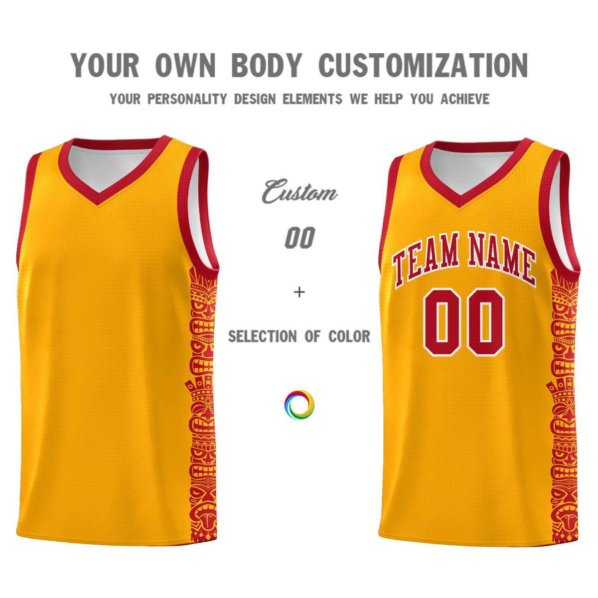 Custom Yellow Red Personalized Indians Pattern Kits Sports Uniform Basketball Jersey|KXKSHOP