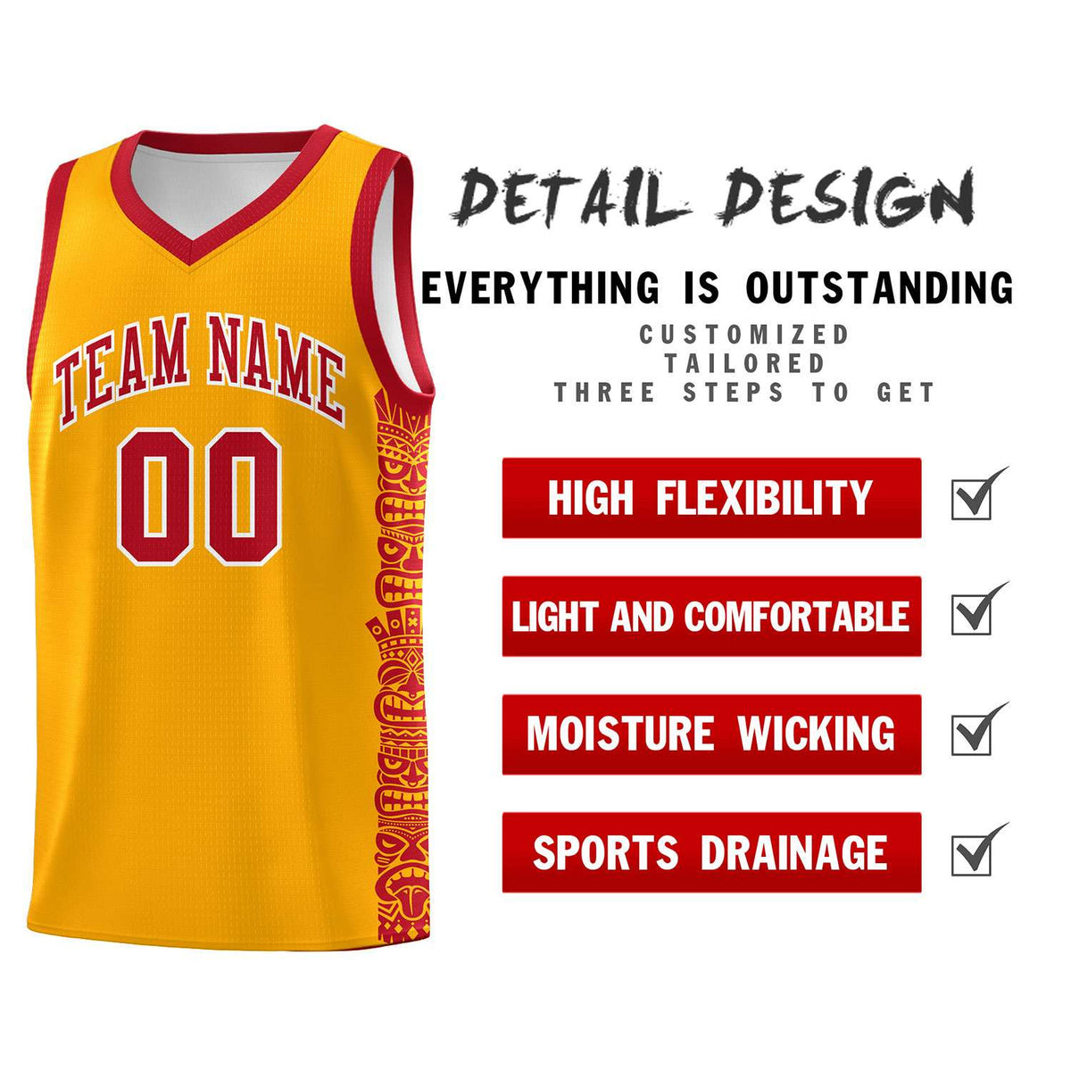 Custom Yellow Red Personalized Indians Pattern Kits Sports Uniform Basketball Jersey|KXKSHOP