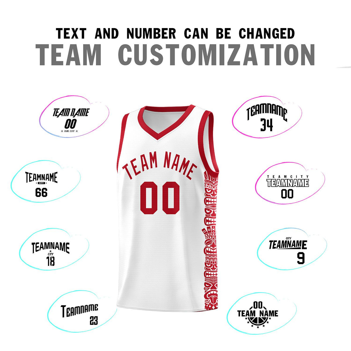 Custom White Red Personalized Indians Pattern Sets Sports Uniform Basketball Jersey