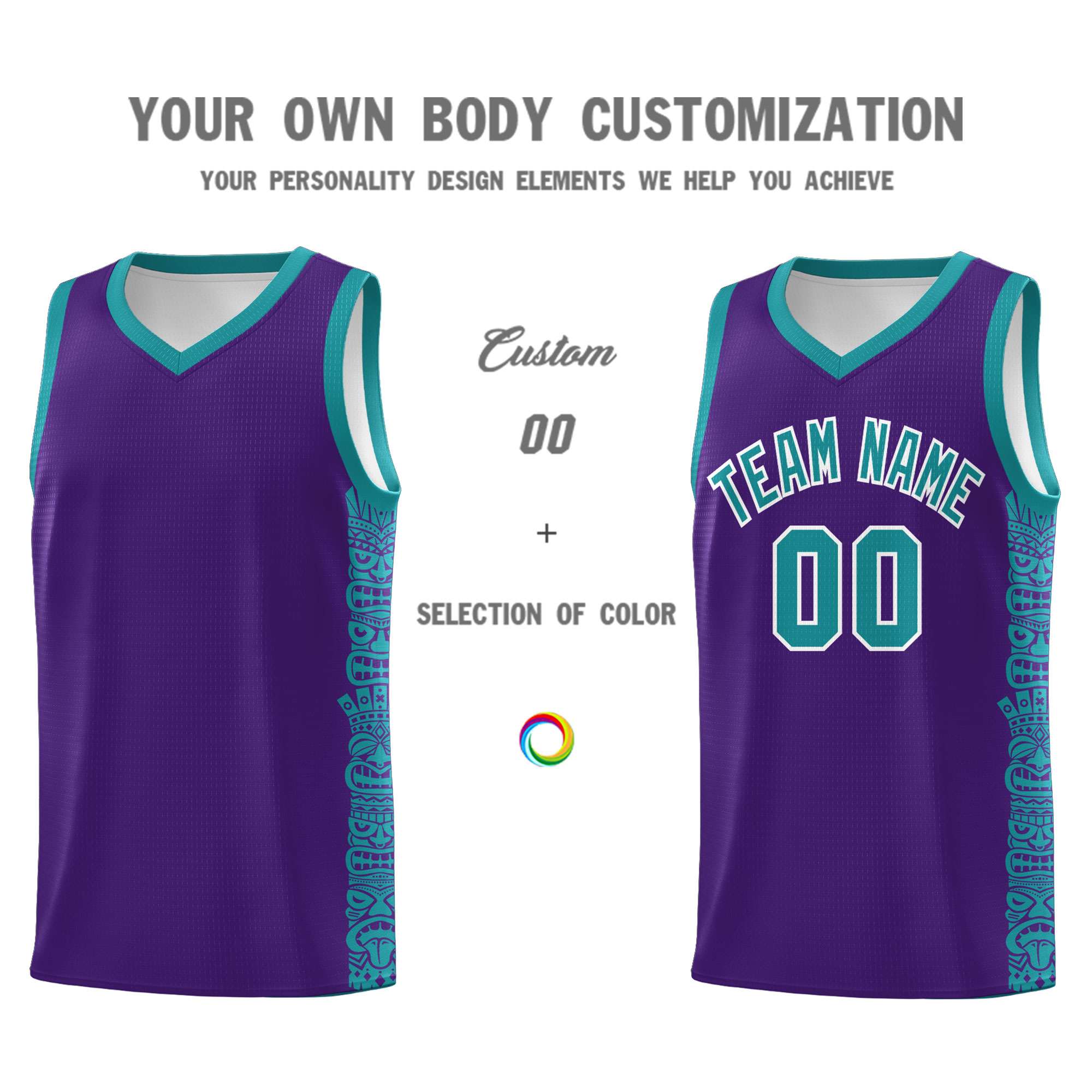 Custom Purple Aqua Personalized Indians Pattern Sets Sports Uniform Basketball Jersey