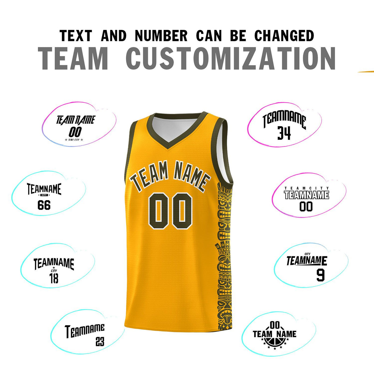 Custom Yellow Olive Personalized Indians Pattern Kits Sports Uniform Basketball Jersey|KXKSHOP
