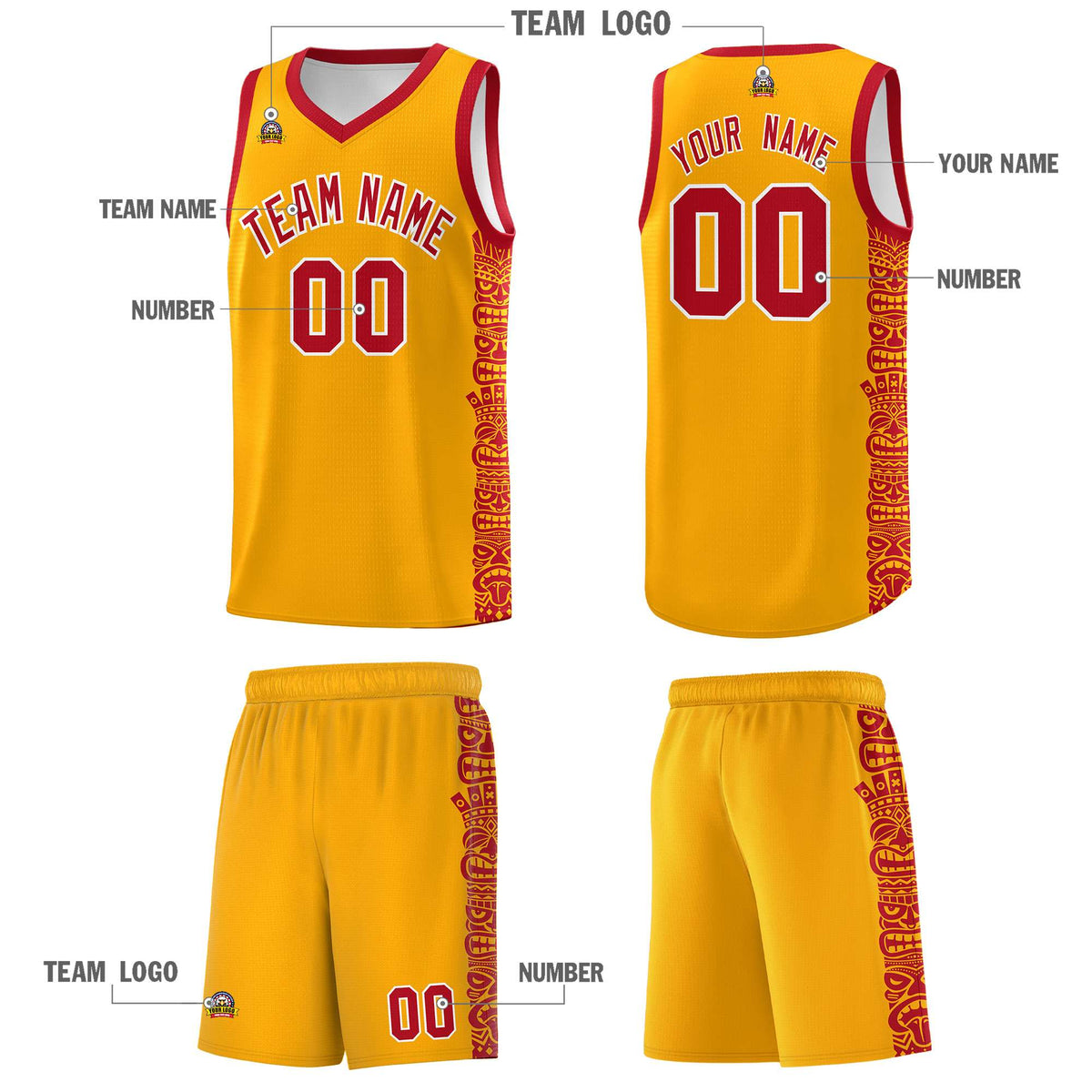 Custom Yellow Red Personalized Indians Pattern Kits Sports Uniform Basketball Jersey|KXKSHOP