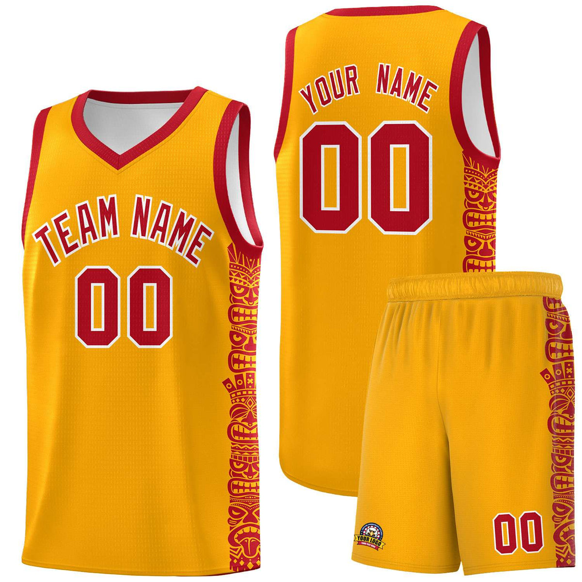 Custom Yellow Red Personalized Indians Pattern Kits Sports Uniform Basketball Jersey|KXKSHOP