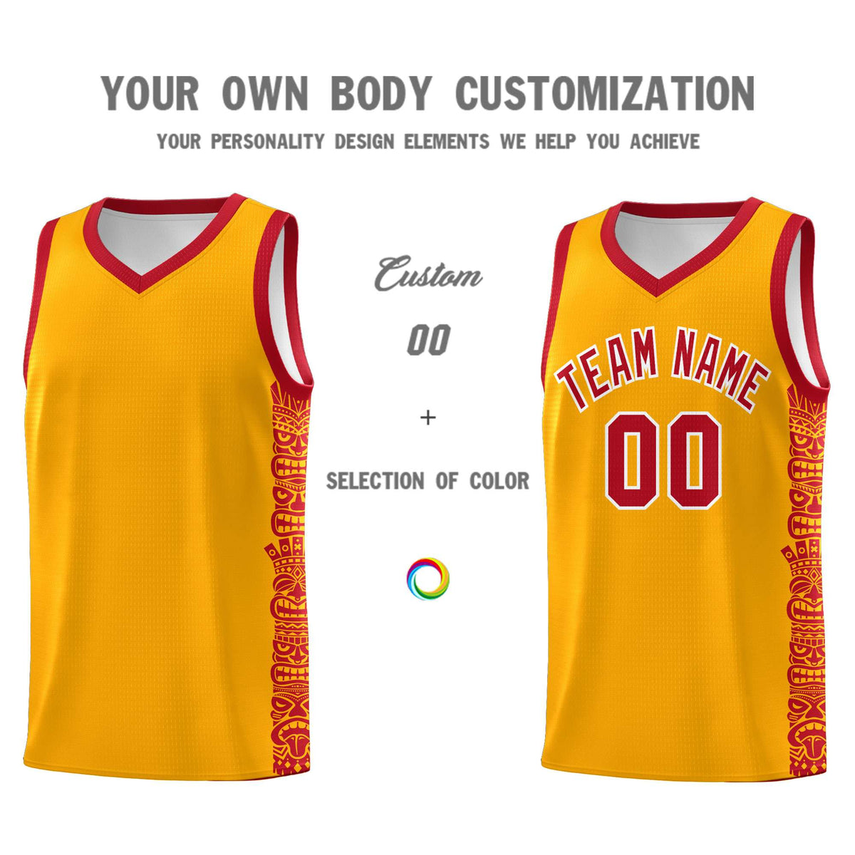 Custom Yellow Red Personalized Indians Pattern Kits Sports Uniform Basketball Jersey|KXKSHOP