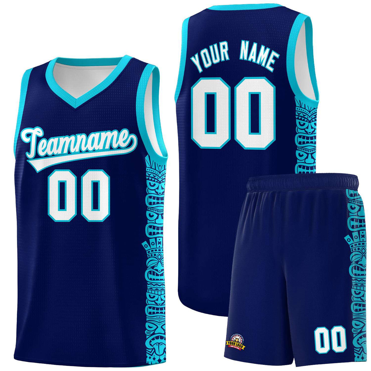Custom Navy Sky Blue Personalized Indians Pattern Sets Sports Uniform Basketball Jersey