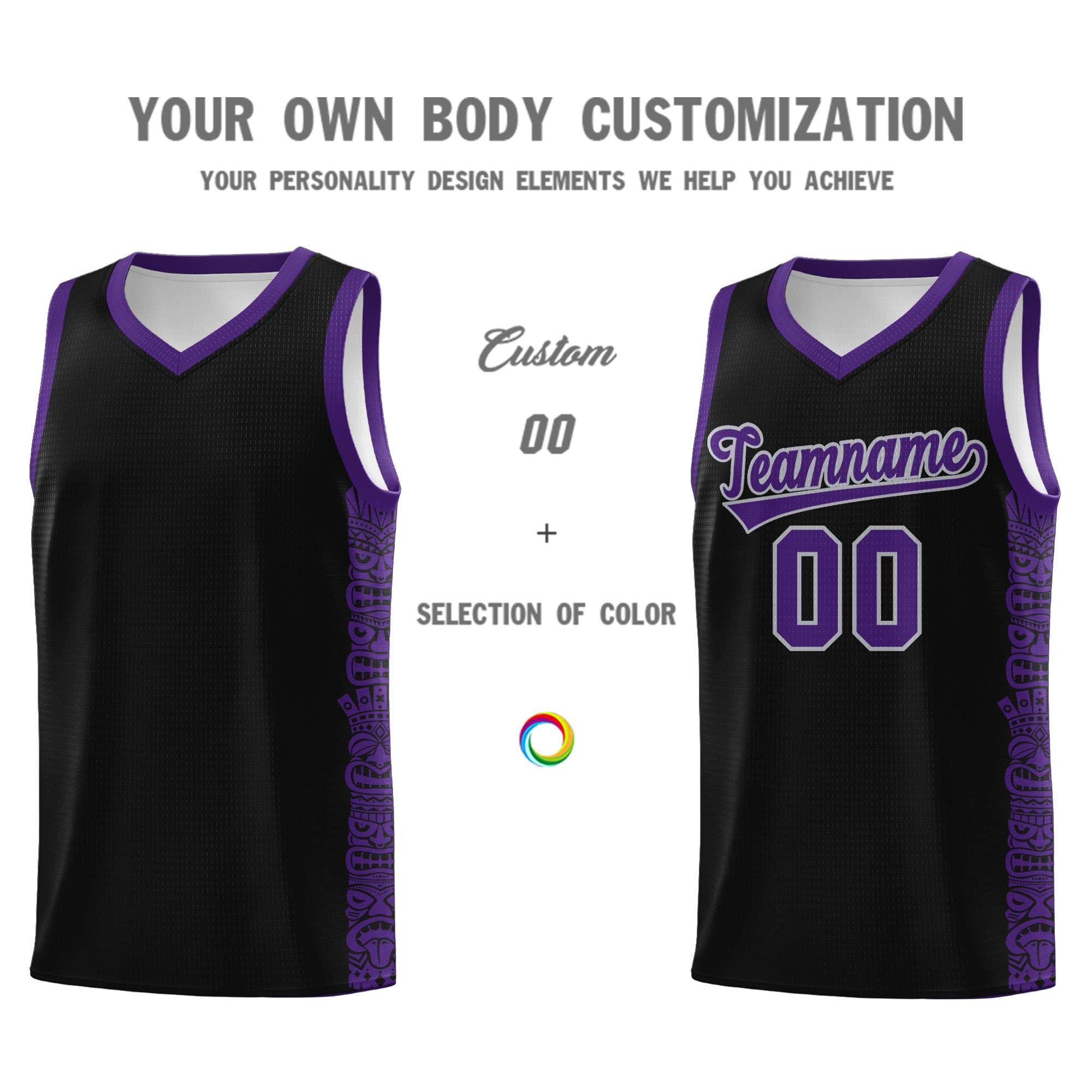 Custom Black Purple Personalized Indians Pattern Sets Sports Uniform Basketball Jersey