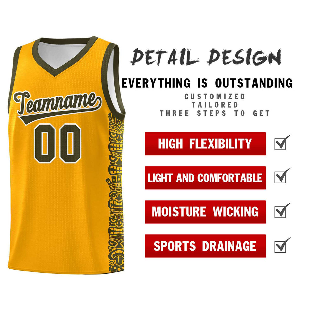 Custom Yellow Olive Personalized Indians Pattern Kits Sports Uniform Basketball Jersey|KXKSHOP