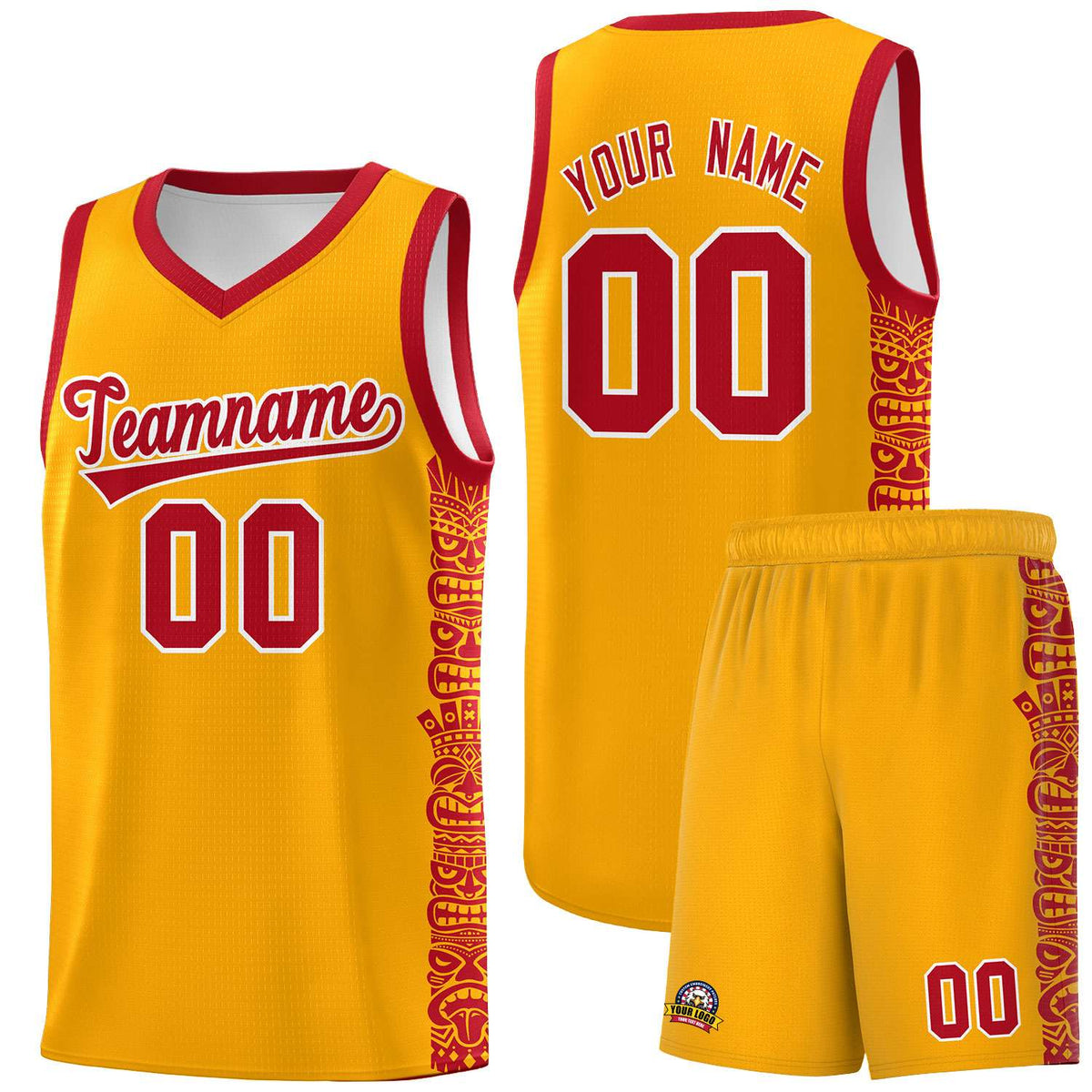 Custom Yellow Red Personalized Indians Pattern Kits Sports Uniform Basketball Jersey|KXKSHOP