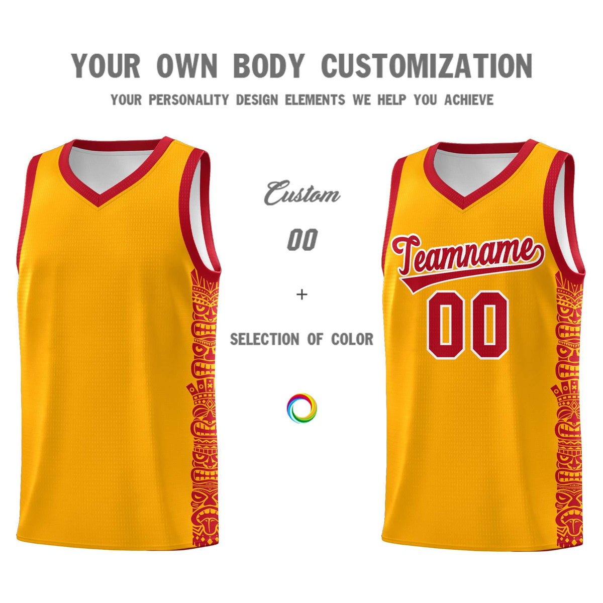 Custom Yellow Red Personalized Indians Pattern Kits Sports Uniform Basketball Jersey|KXKSHOP