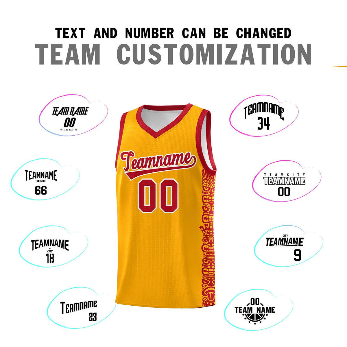 Custom Yellow Red Personalized Indians Pattern Kits Sports Uniform Basketball Jersey|KXKSHOP