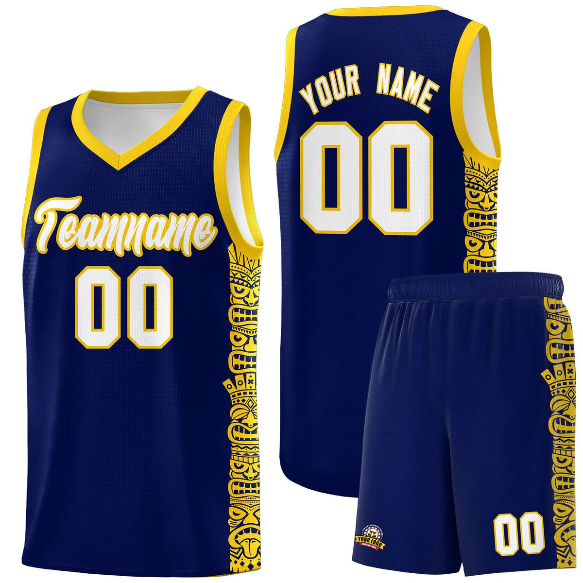 Custom Navy Gold Personalized Indians Pattern Sets Sports Uniform Basketball Jersey