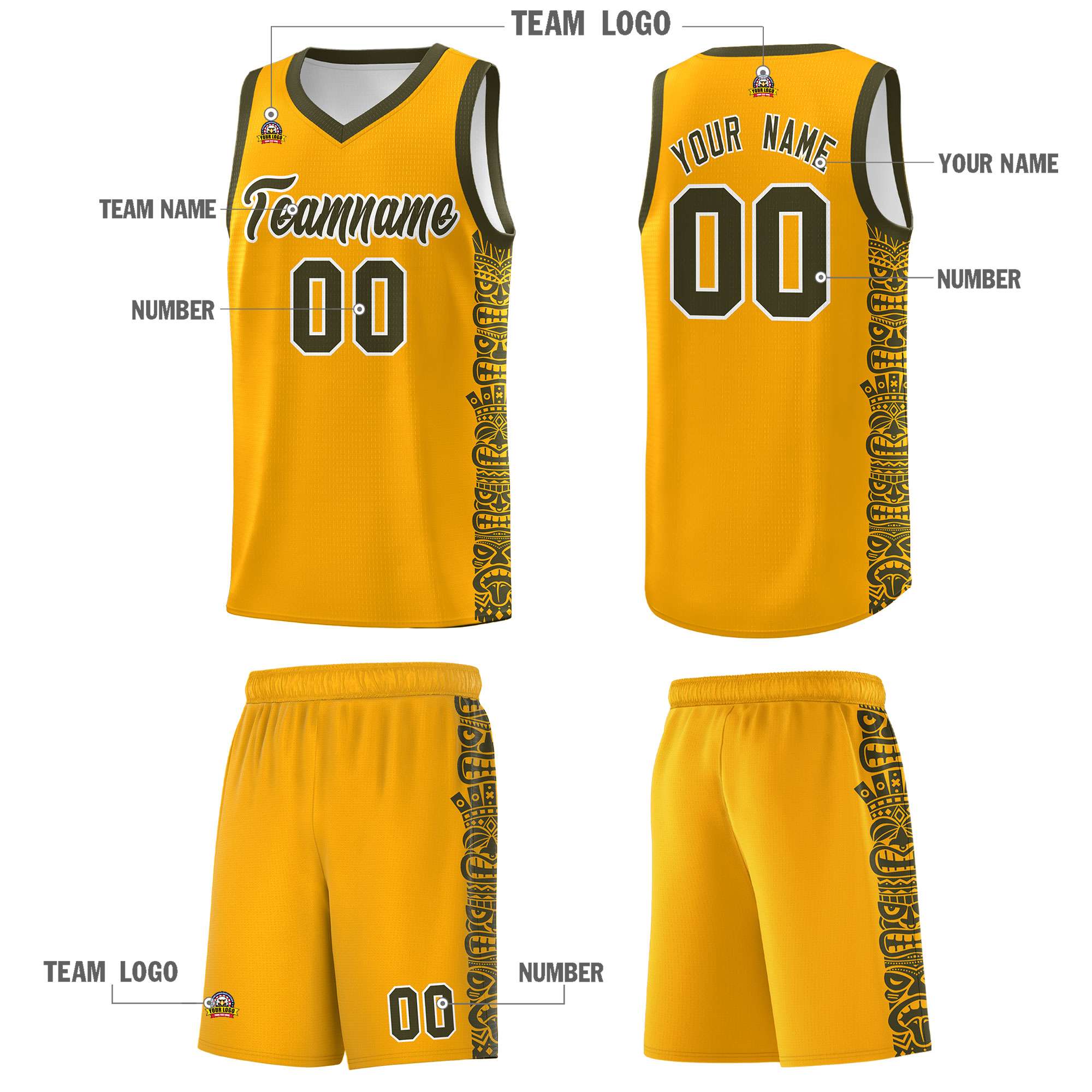 Custom Yellow Olive Personalized Indians Pattern Kits Sports Uniform Basketball Jersey|KXKSHOP