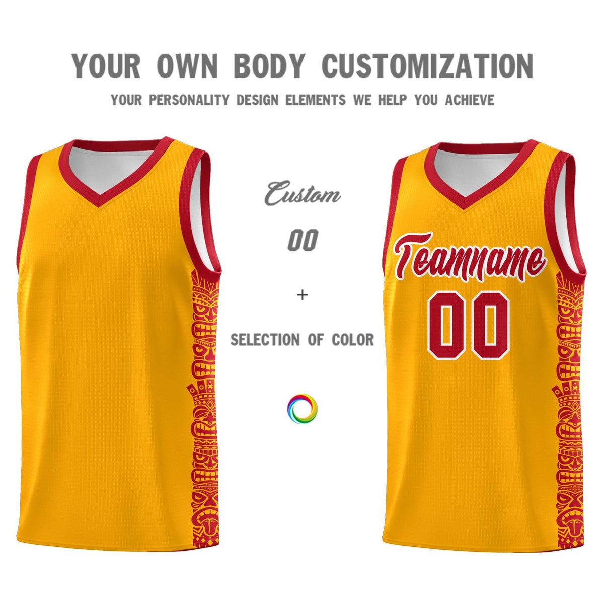 Custom Yellow Red Personalized Indians Pattern Kits Sports Uniform Basketball Jersey|KXKSHOP