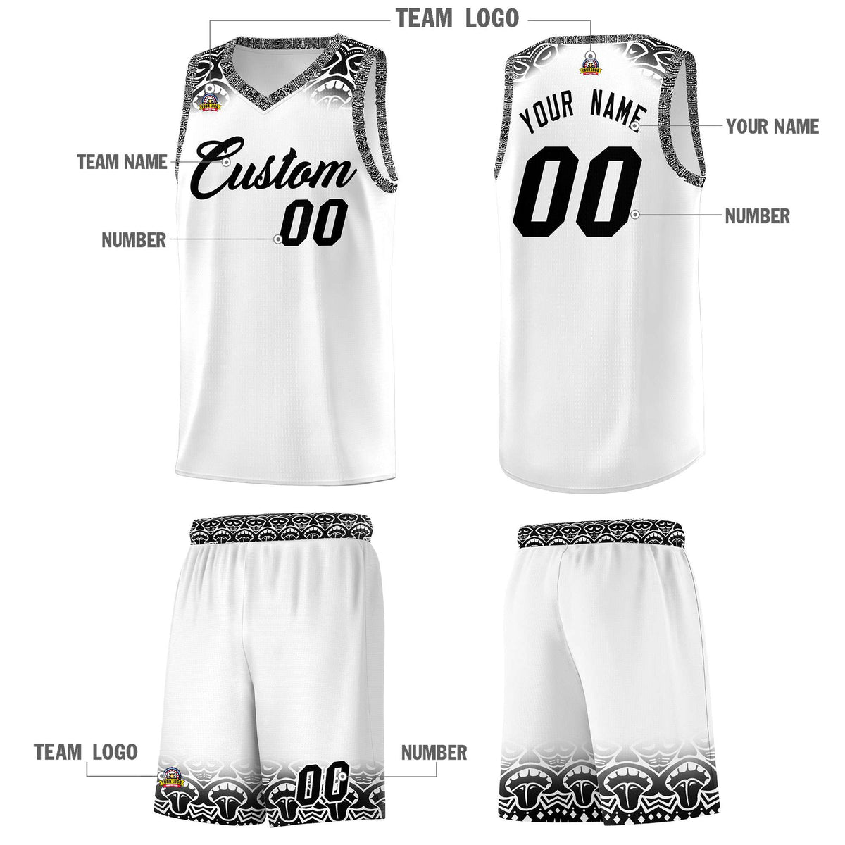 Custom White Black Personalized Indians Print Kits Sports Uniform Basketball Jersey|KXKSHOP