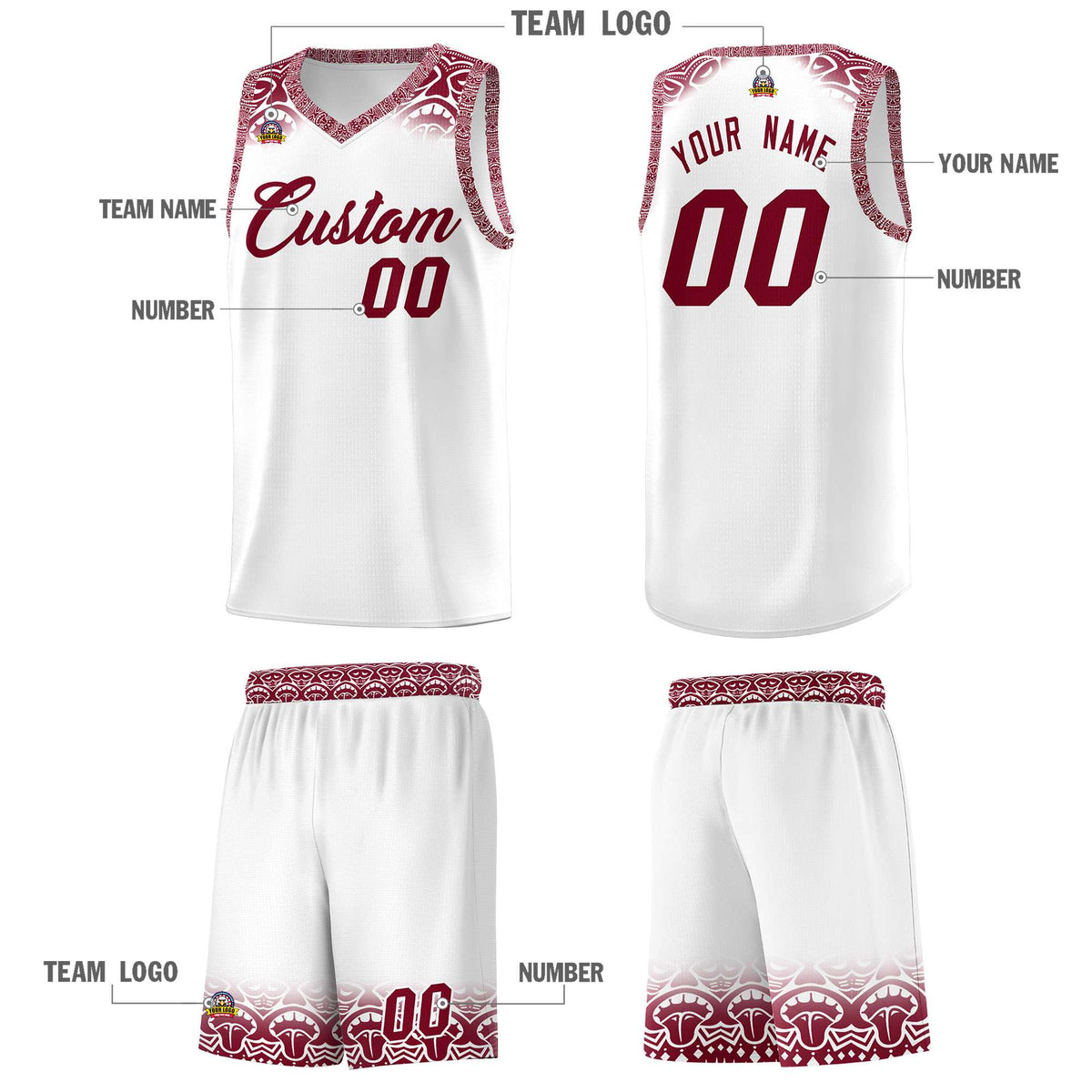 Custom White Crimson Personalized Indians Print Kits Sports Uniform Basketball Jersey|KXKSHOP