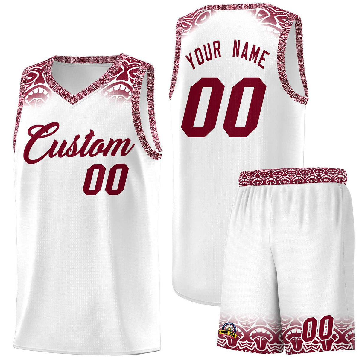 Custom White Crimson Personalized Indians Print Kits Sports Uniform Basketball Jersey|KXKSHOP