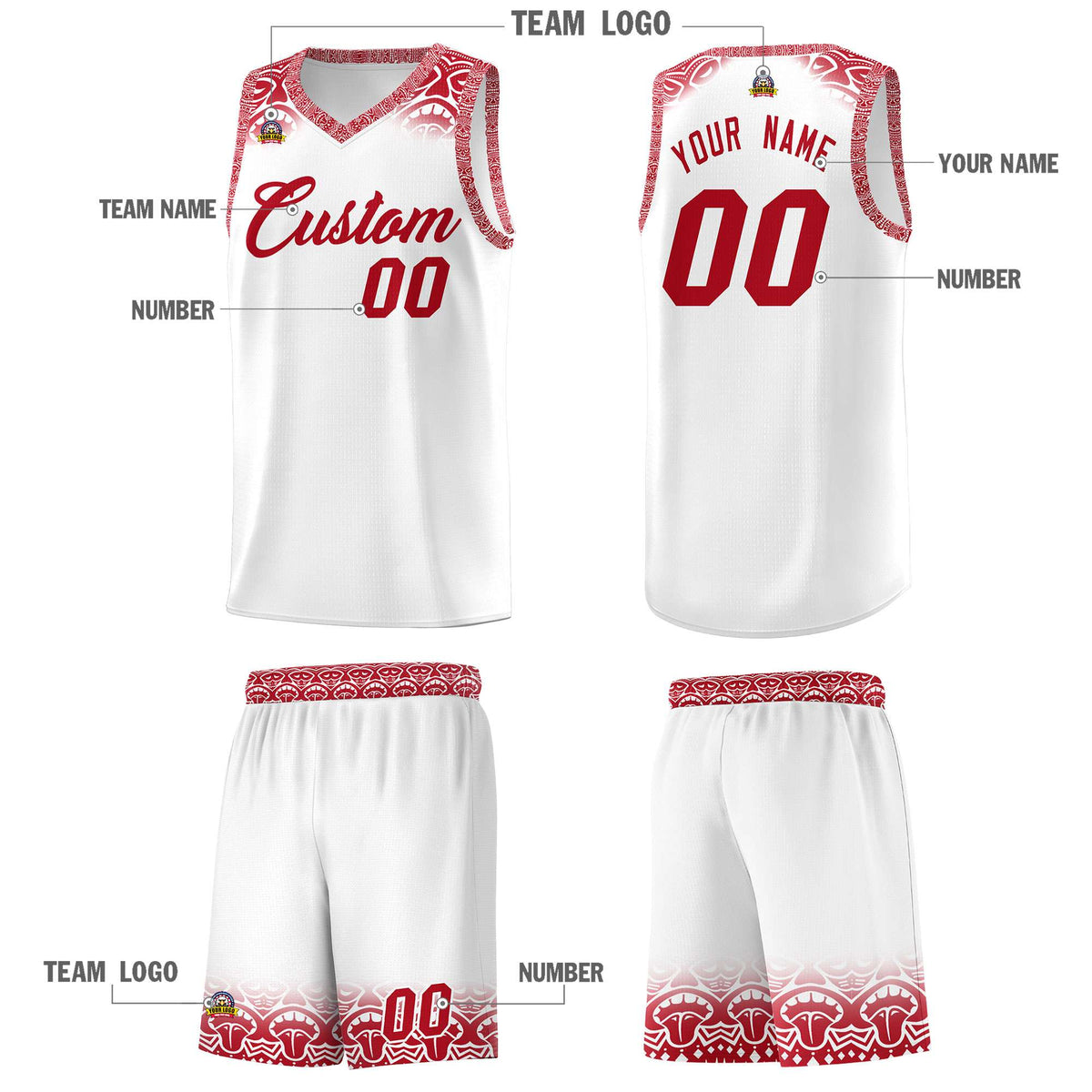 Custom White Red Personalized Indians Print Kits Sports Uniform Basketball Jersey|KXKSHOP