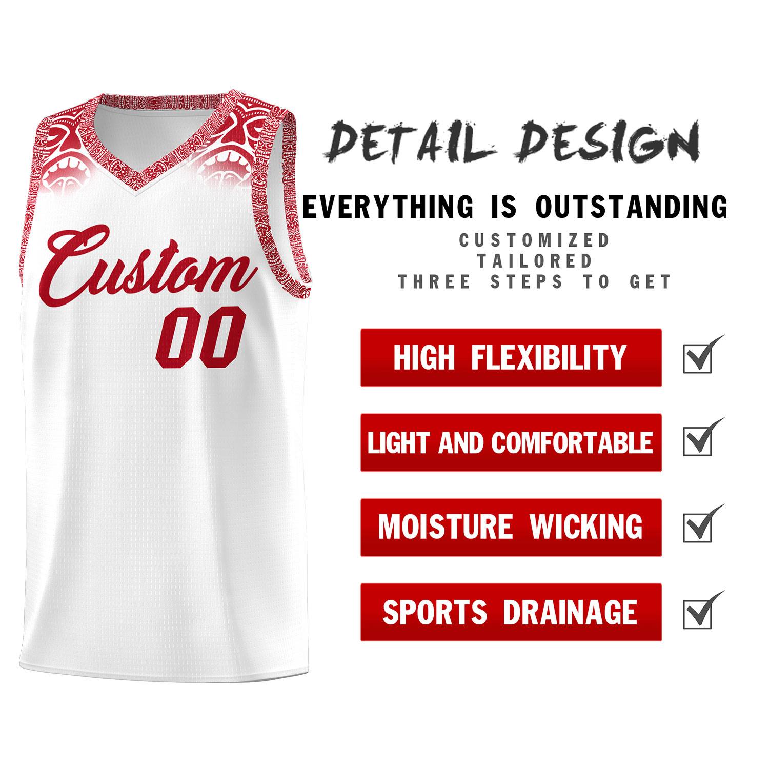 Custom White Red Personalized Indians Print Kits Sports Uniform Basketball Jersey|KXKSHOP