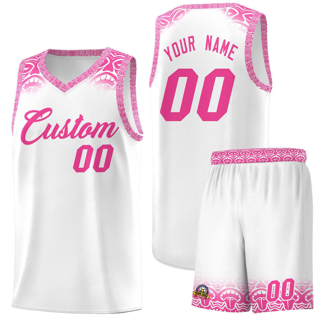 Custom White Pink Personalized Indians Print Kits Sports Uniform Basketball Jersey|KXKSHOP