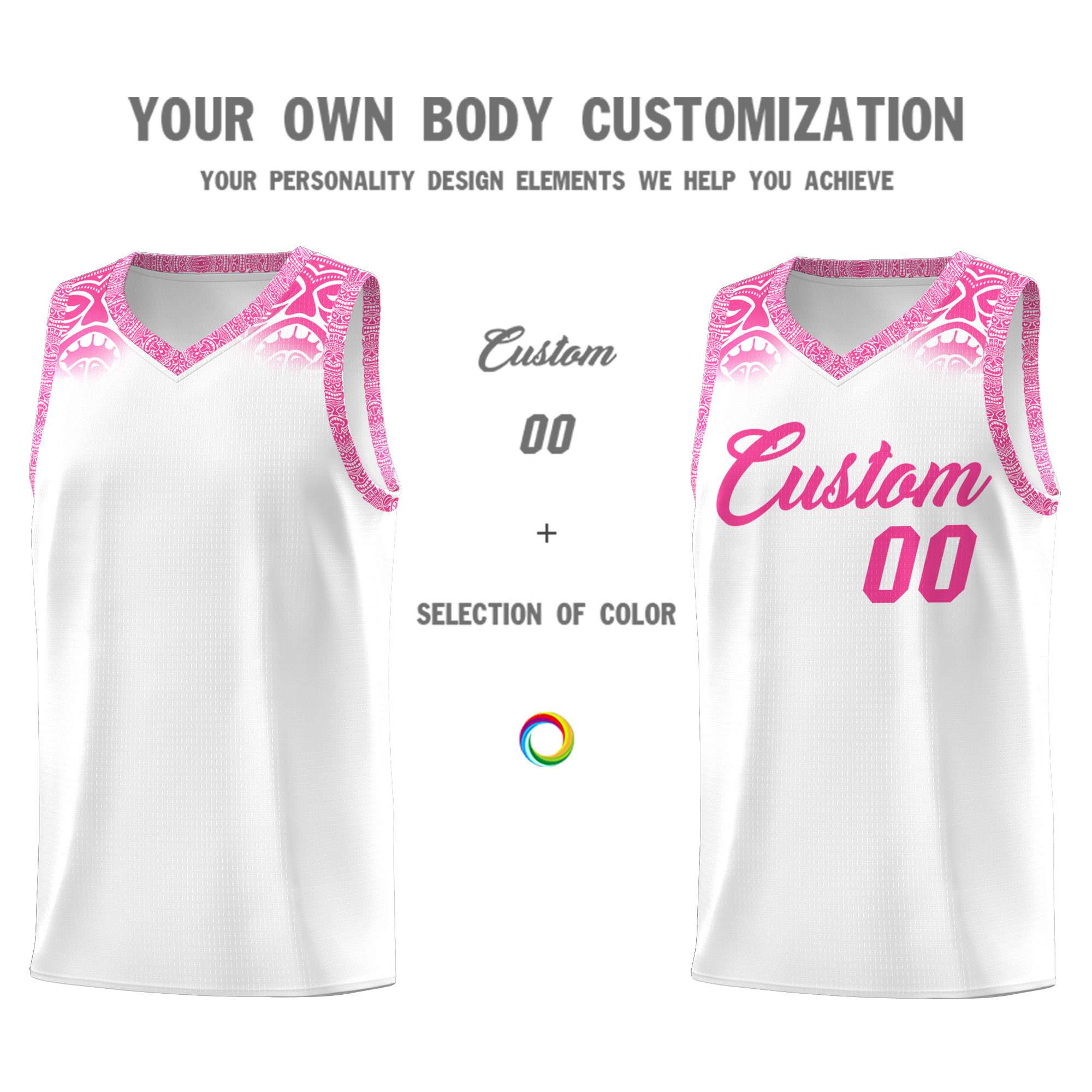 Custom White Pink Personalized Indians Print Kits Sports Uniform Basketball Jersey|KXKSHOP