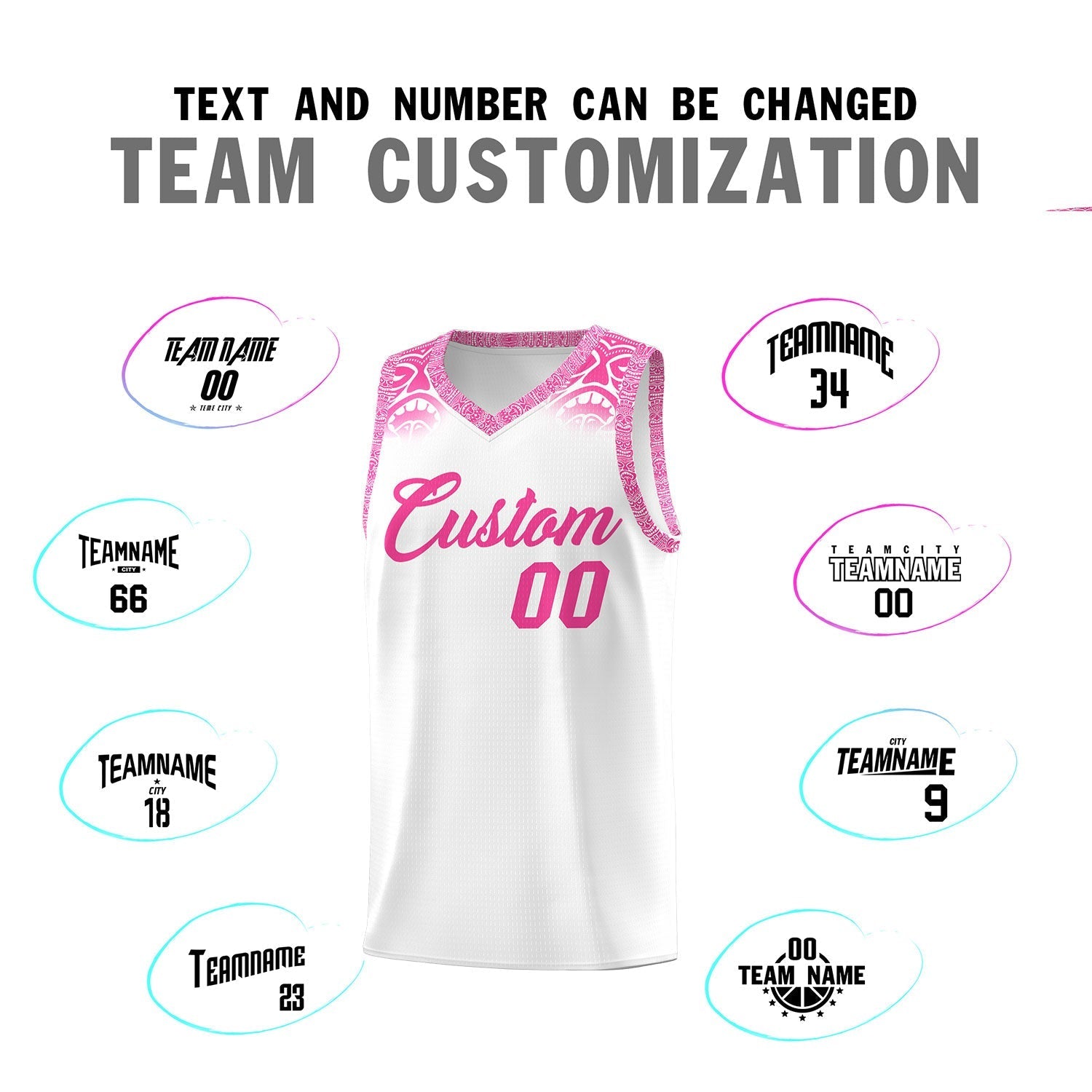 Custom White Pink Personalized Indians Print Kits Sports Uniform Basketball Jersey|KXKSHOP