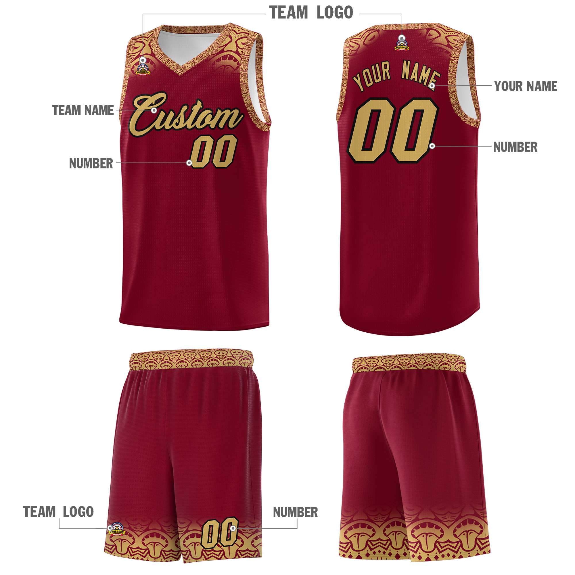 Custom Crimson Old Gold Personalized Indians Print Kits Sports Uniform Basketball Jersey|KXKSHOP