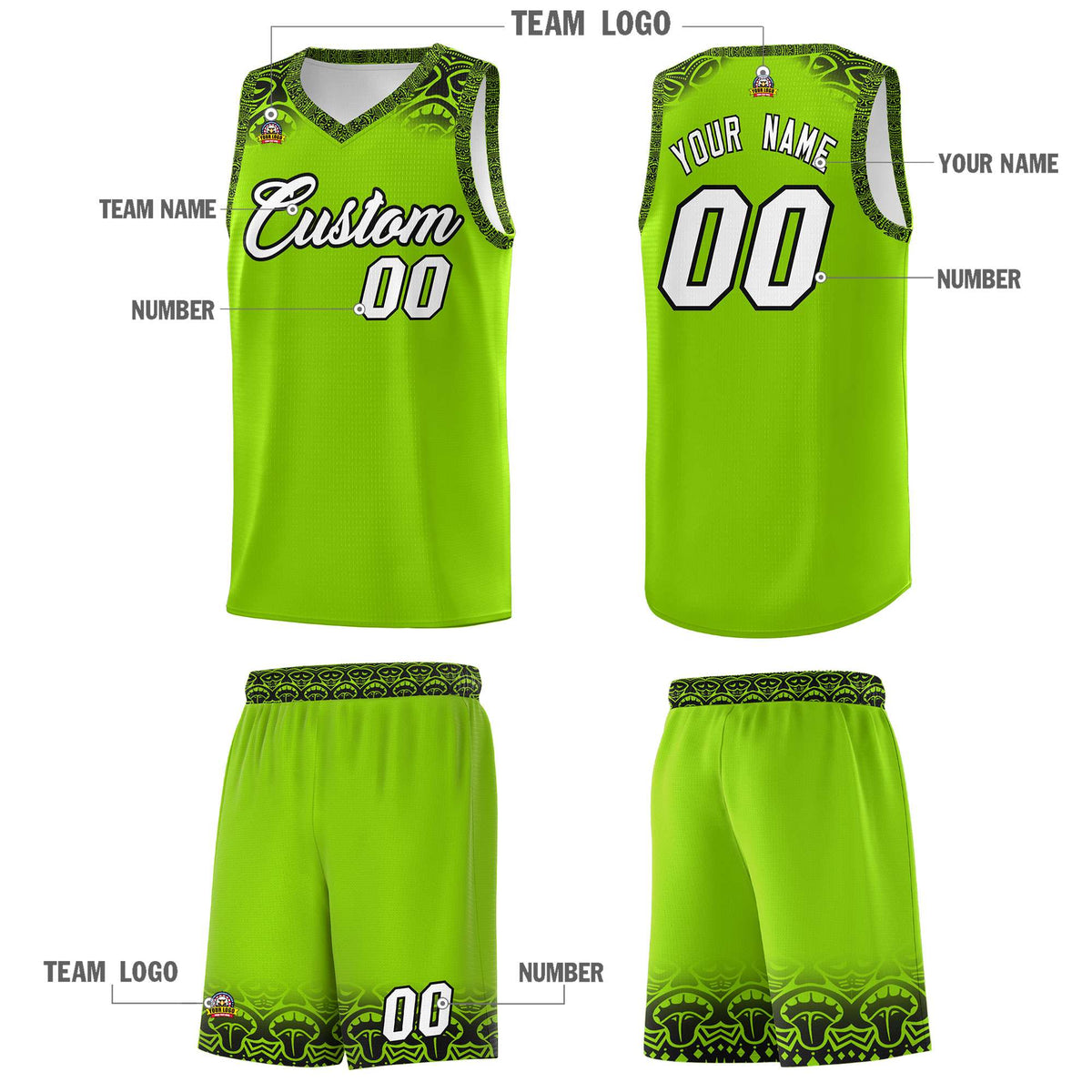 Custom Green Black Personalized Indians Print Kits Sports Uniform Basketball Jersey|KXKSHOP