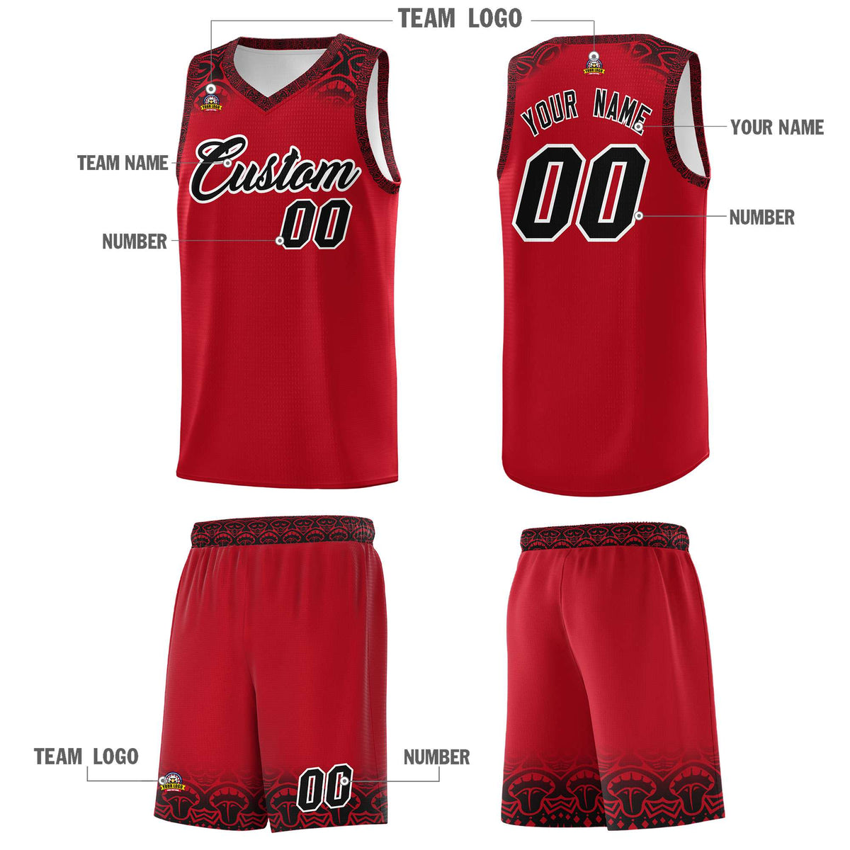Custom Red Black Personalized Indians Print Kits Sports Uniform Basketball Jersey|KXKSHOP