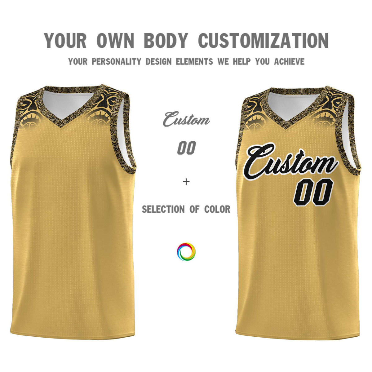 Custom Old Gold Black Personalized Indians Print Kits Sports Uniform Basketball Jersey|KXKSHOP