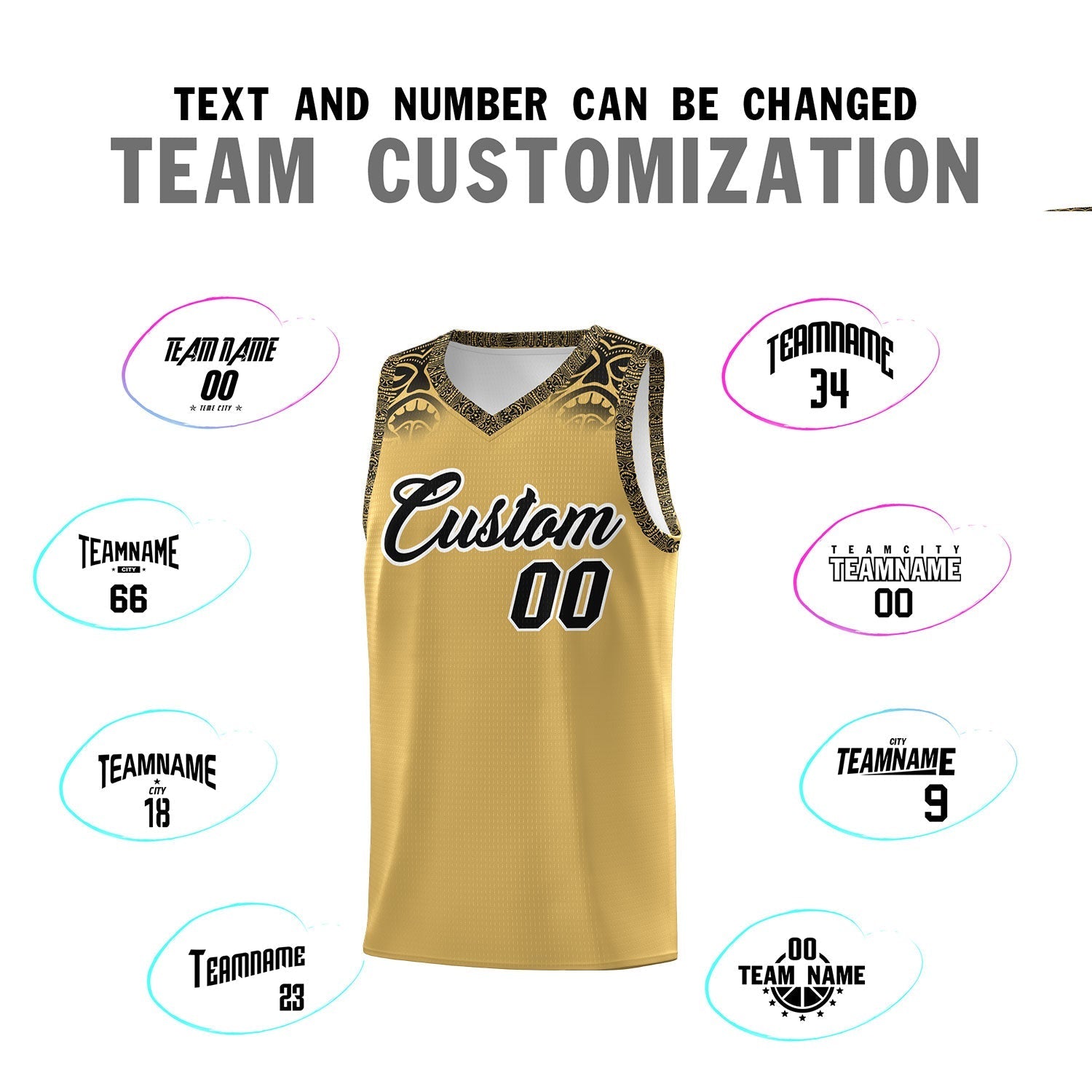 Custom Old Gold Black Personalized Indians Print Kits Sports Uniform Basketball Jersey|KXKSHOP