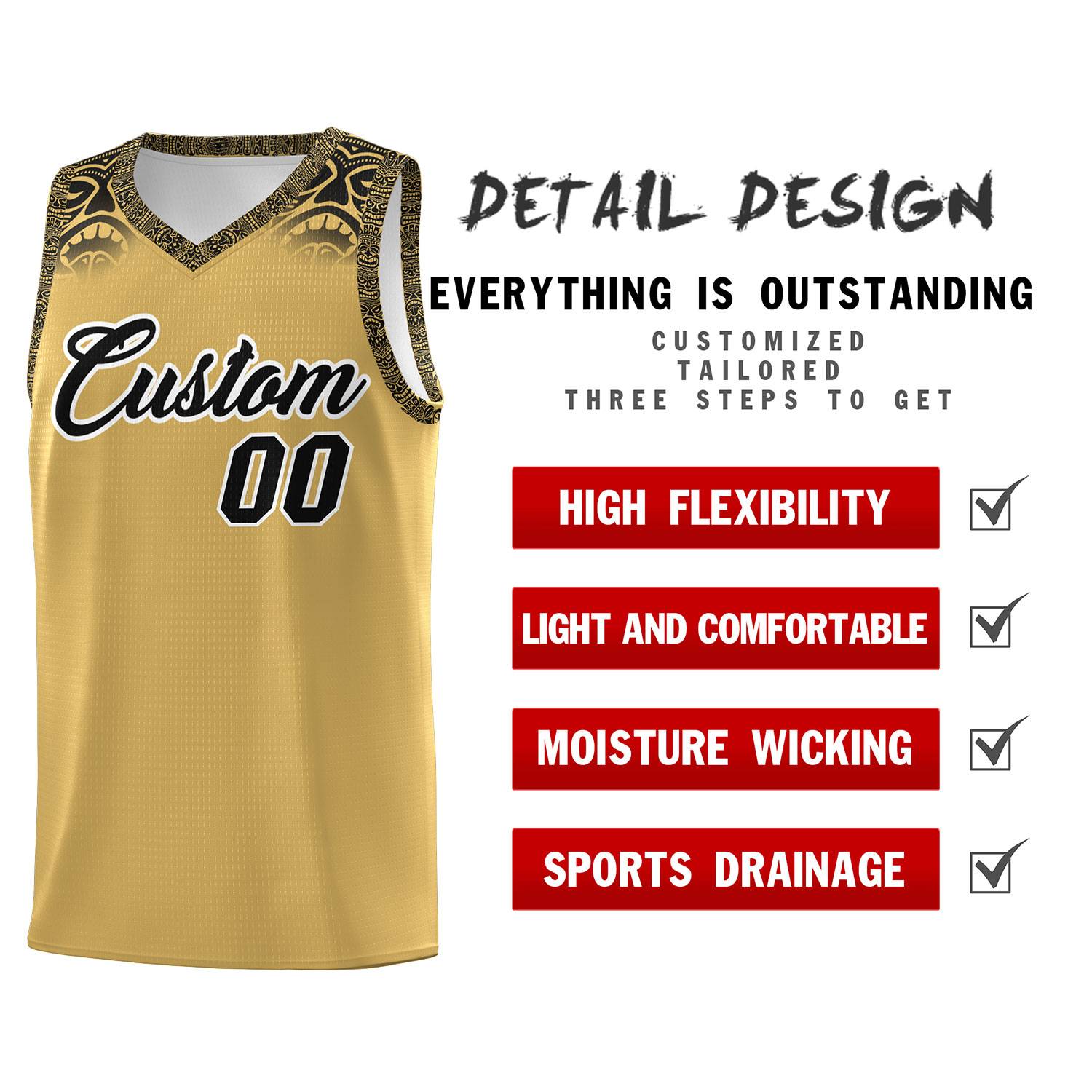 Custom Old Gold Black Personalized Indians Print Kits Sports Uniform Basketball Jersey|KXKSHOP